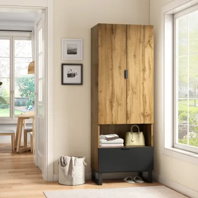 Armoire une porte avec tiroir, bois et noir