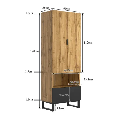Armoire une porte avec tiroir, bois et noir – image 2