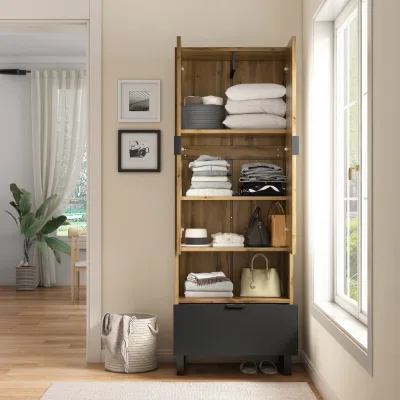 Armoire une porte avec tiroir, bois et noir – image 3