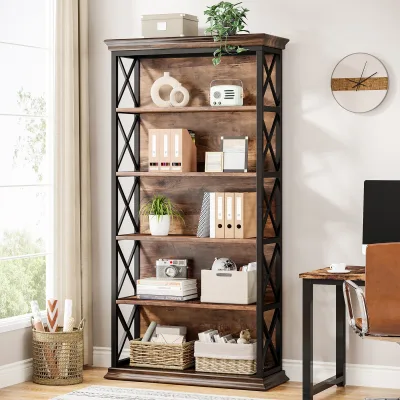 Bibliothèque industrielle 180 cm, cadre métal noir