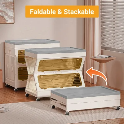 Boîte de rangement pliable sur roulettes, 135 L