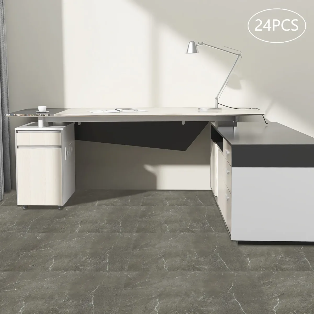 Carreaux de sol autocollants gris, motif pierre