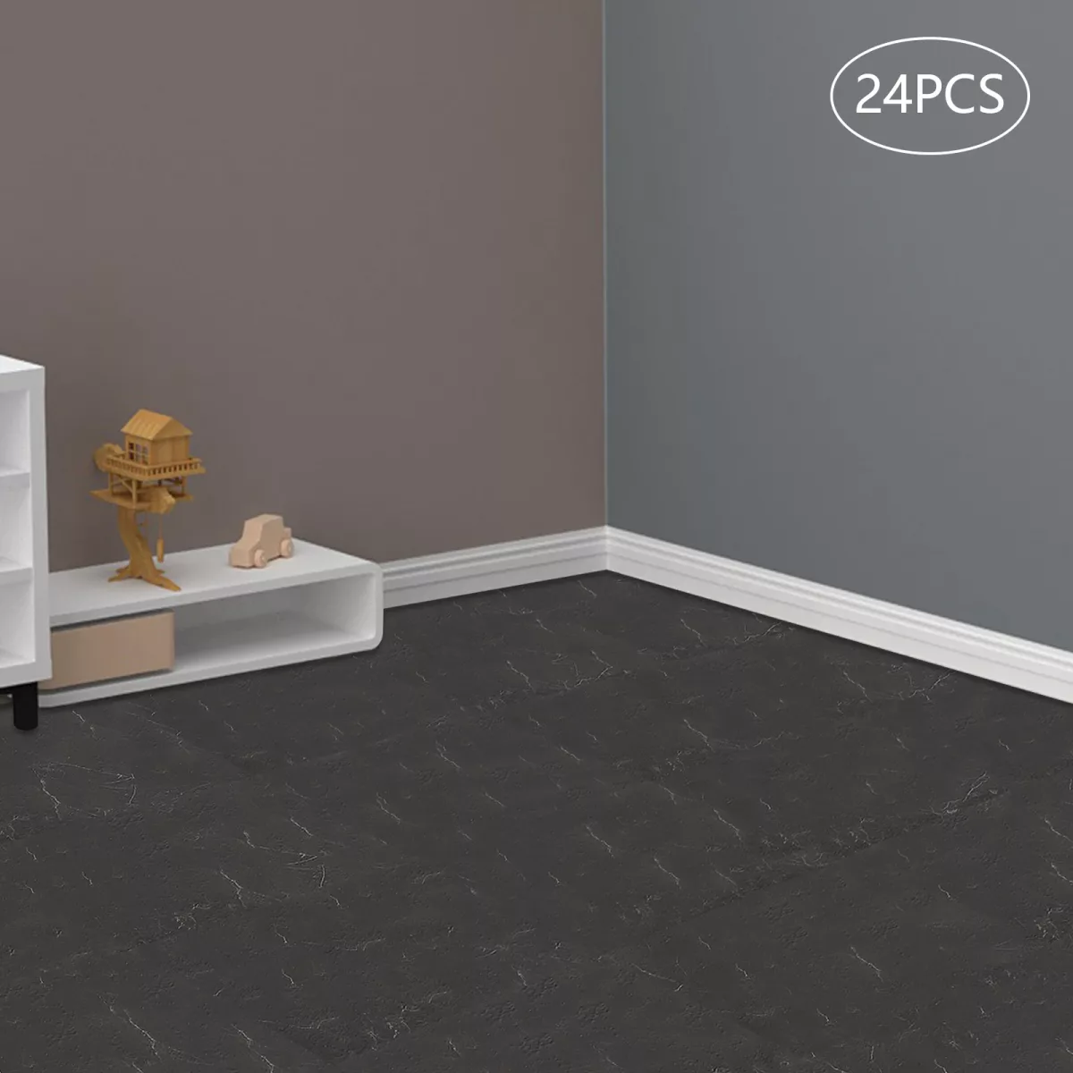 Carreaux de sol autocollants gris pierre, 24 pièces