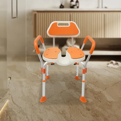 Chaise de douche pliable orange avec accoudoirs – image 3