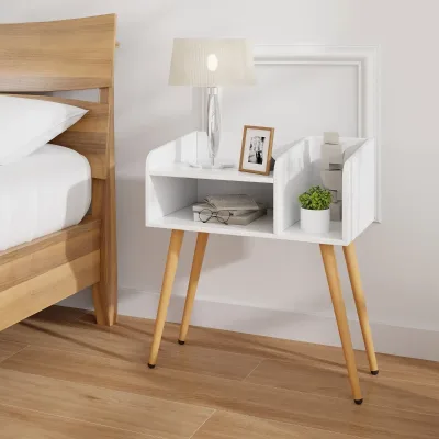 Étagère de rangement blanche à pieds en métal