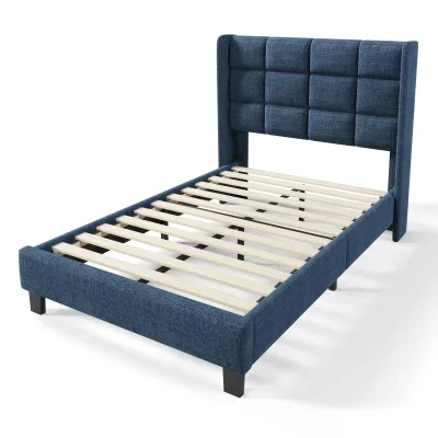 Lit simple moderne en bois, tête de lit rembourrée – image 2