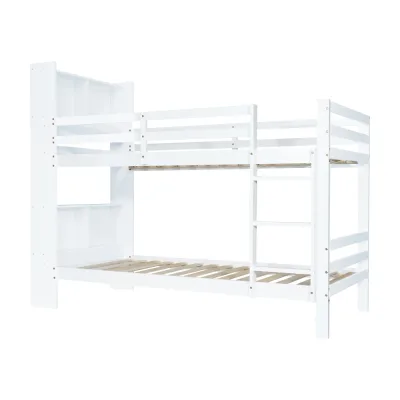 Lit superposé blanc 90 × 200 cm avec étagères – image 3