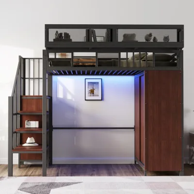 Lit superposé noir en métal 90 × 200 cm, armoire – image 3