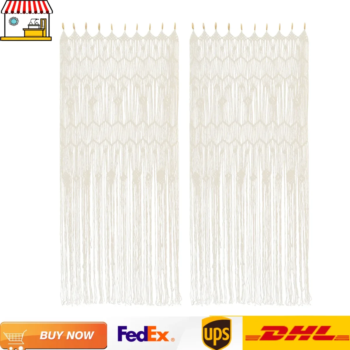 Rideau de porte macramé blanc, lot de 2 pièces