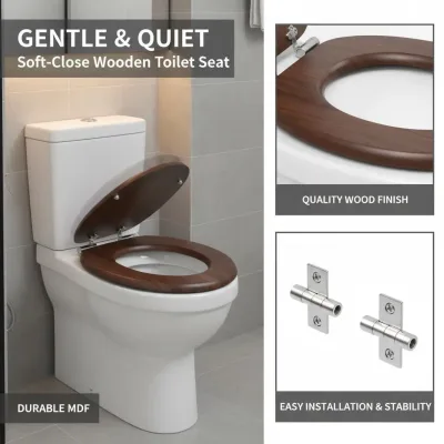 Siège de toilette marron à fermeture douce – image 2