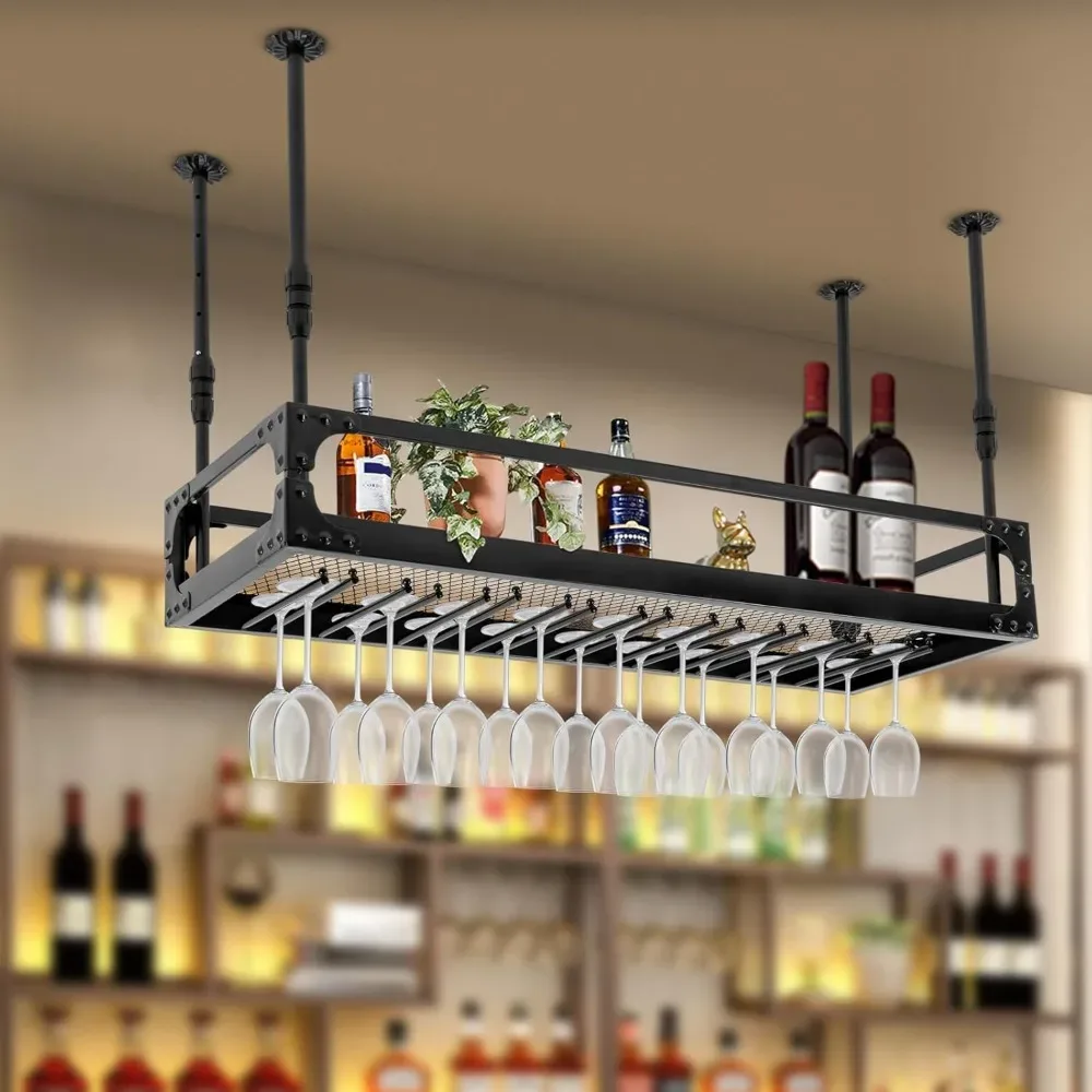 Support à verres et bouteilles de vin suspendu, fer
