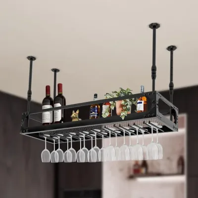 Support à verres et bouteilles de vin suspendu, fer – image 2